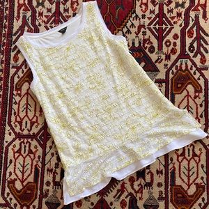 Ann Taylor Yellow & White Overlay Top Sz Sm